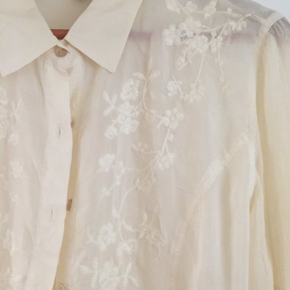 J.Jill Embroidered Button Front Ivory Blouse, Large - Picture 2 of 4